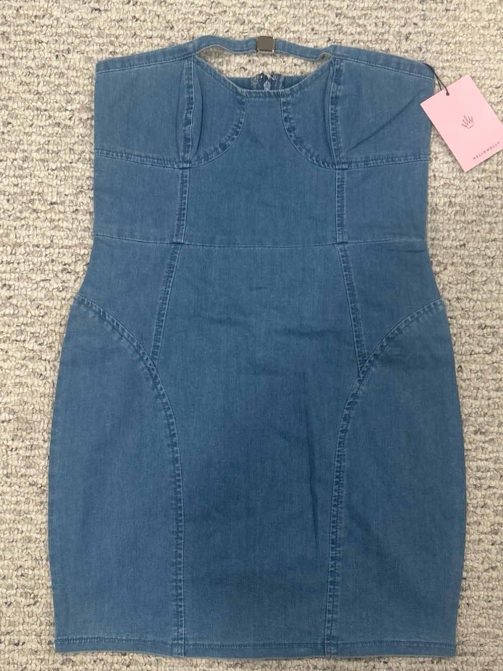 Hello Molly Medium Blue Denim Strapless Mini Dress